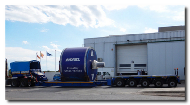 Arrival of the 14 ft. PrimeDry Steel Yankee at Kartogroup España,  Burriana mill, Spain. “Photo: ANDRITZ”.